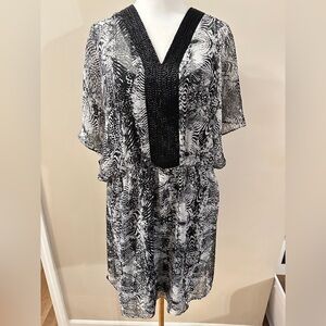 Belle by Badgley Mischka Beaded Zebra Print Dress